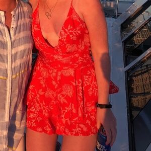 Princess Polly Red Floral Wrap Romper